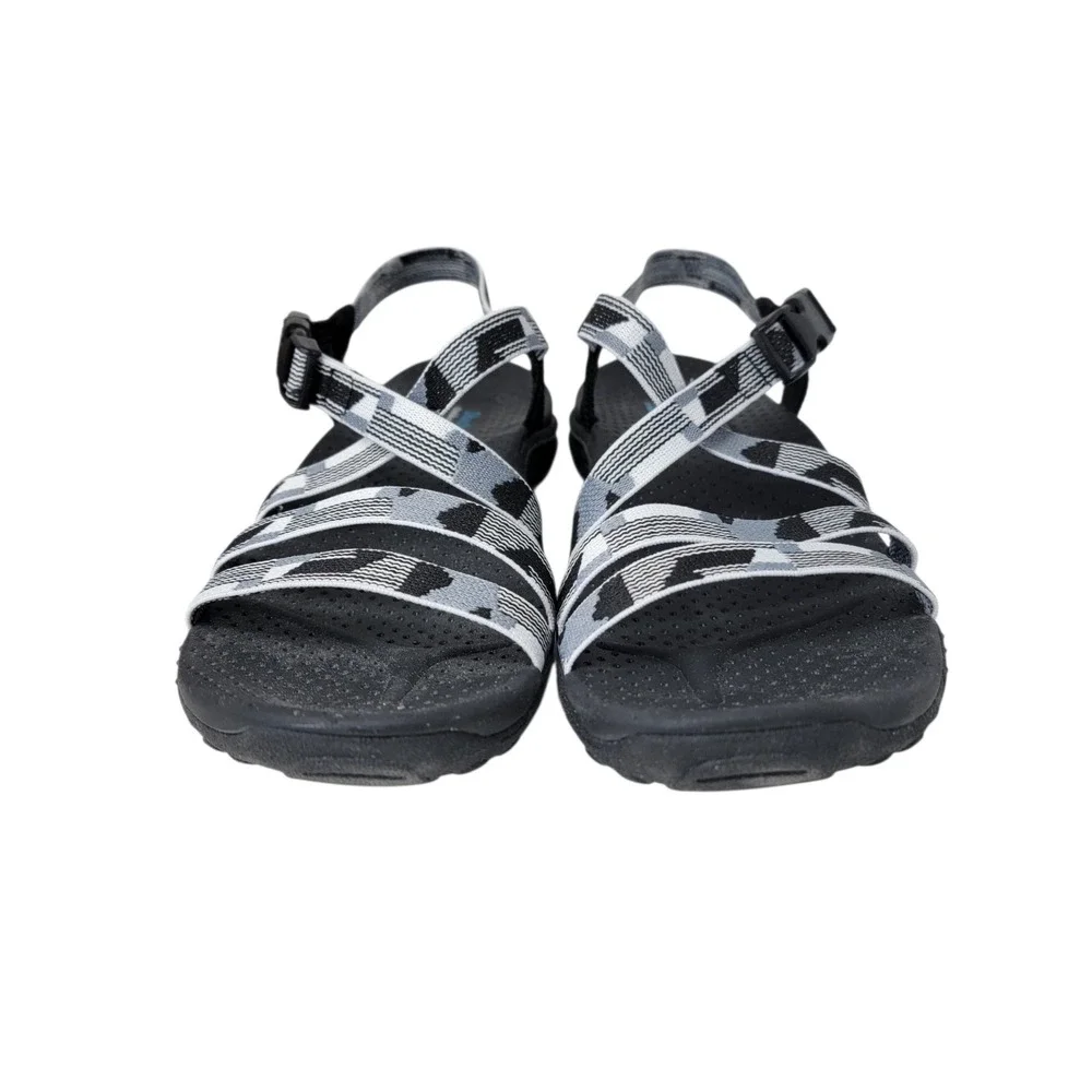 Skechers Reggae Color Fuze Sandals Womens‎ 8 Black White Outdoor Strappy New